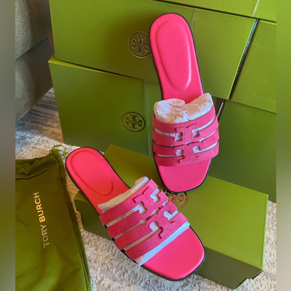 Tory Burch Ines Cage Slide Suede Sandals - Picture 1 of 9